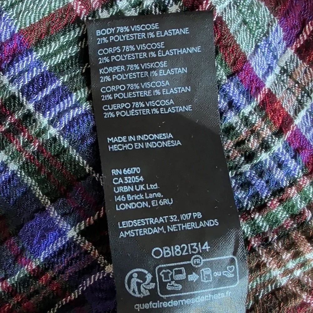 Pilcro Cinched Deep V Plaid Button Down Longsleeve Multicolor Boho Top Size L - Picture 8 of 11